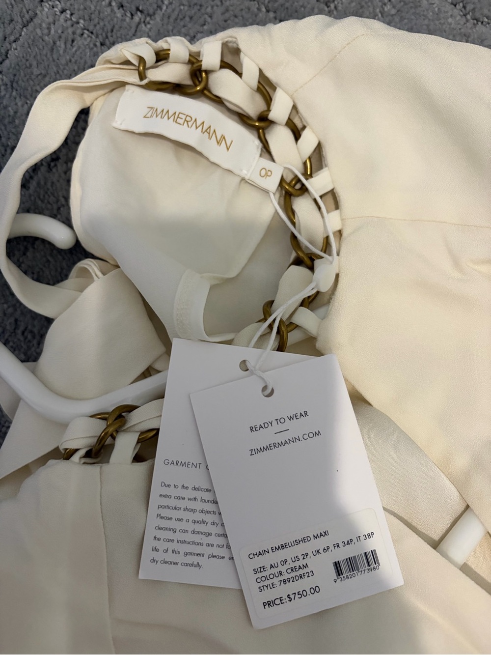 Zimmermann Cream Maxi Dress with Gold Chain Detail Brand New 0P - Picture 6 of 7